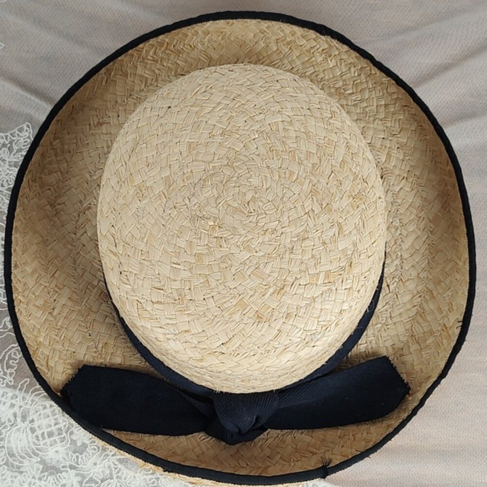 Fiesta Santa Barbara Straw Oversized Wide Brim Black Bow Band Medium 22 1/2" - Picture 8 of 10
